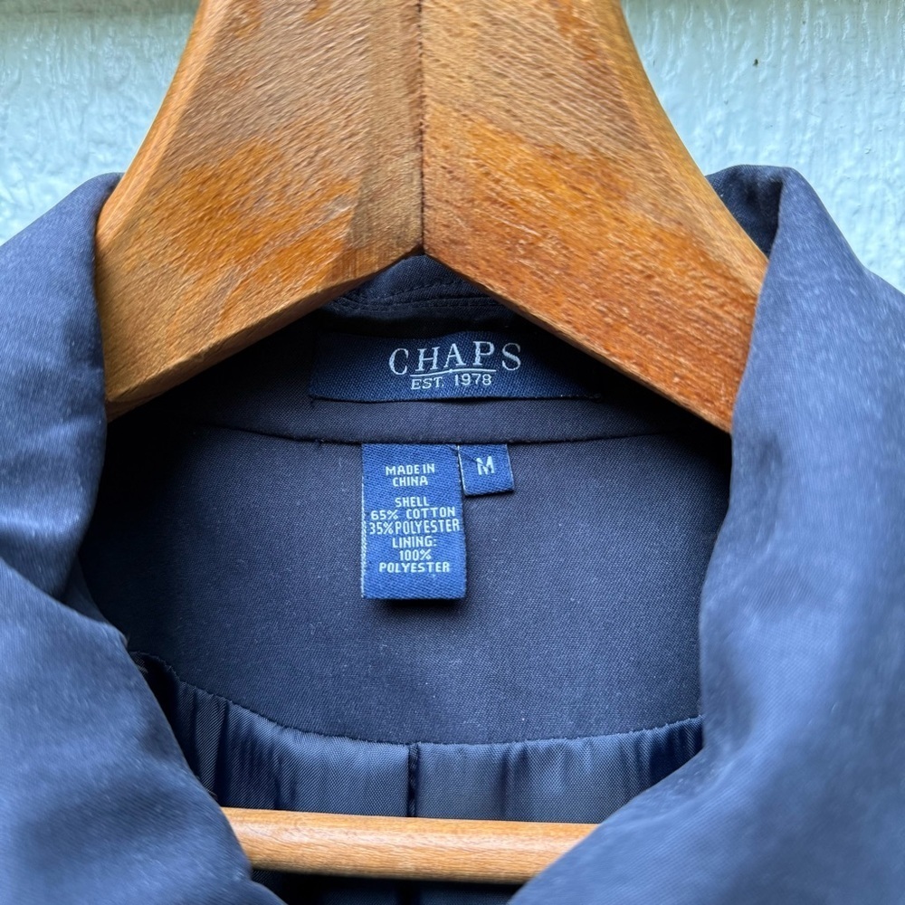 NWT Chaps Unisex Hidden Button Front Navy Trench Coat Jacket M Lined Pockets - Picture 4 of 9